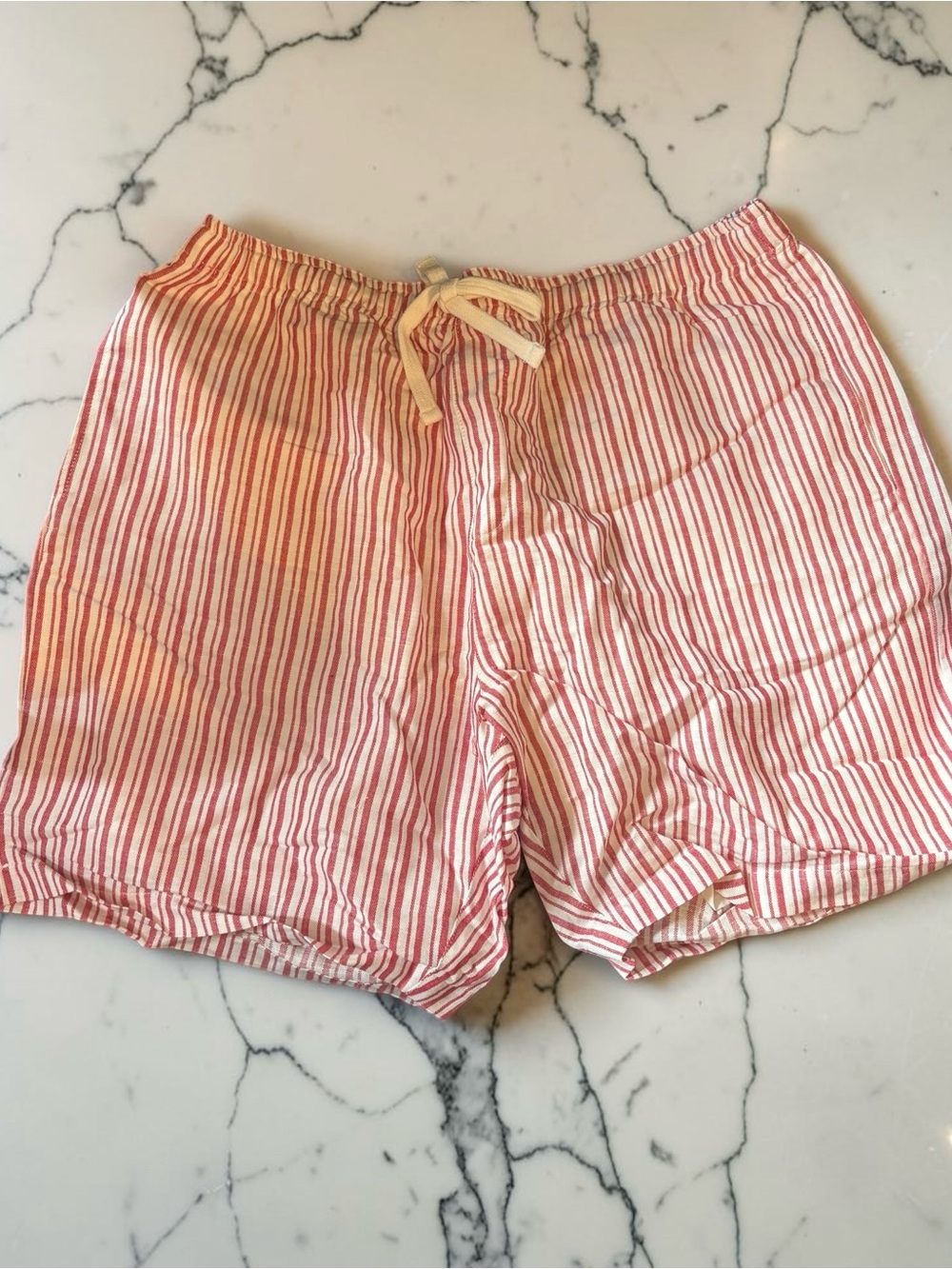 Forever 21 Men's Red & White Vertical Striped Drawstring Shorts XL